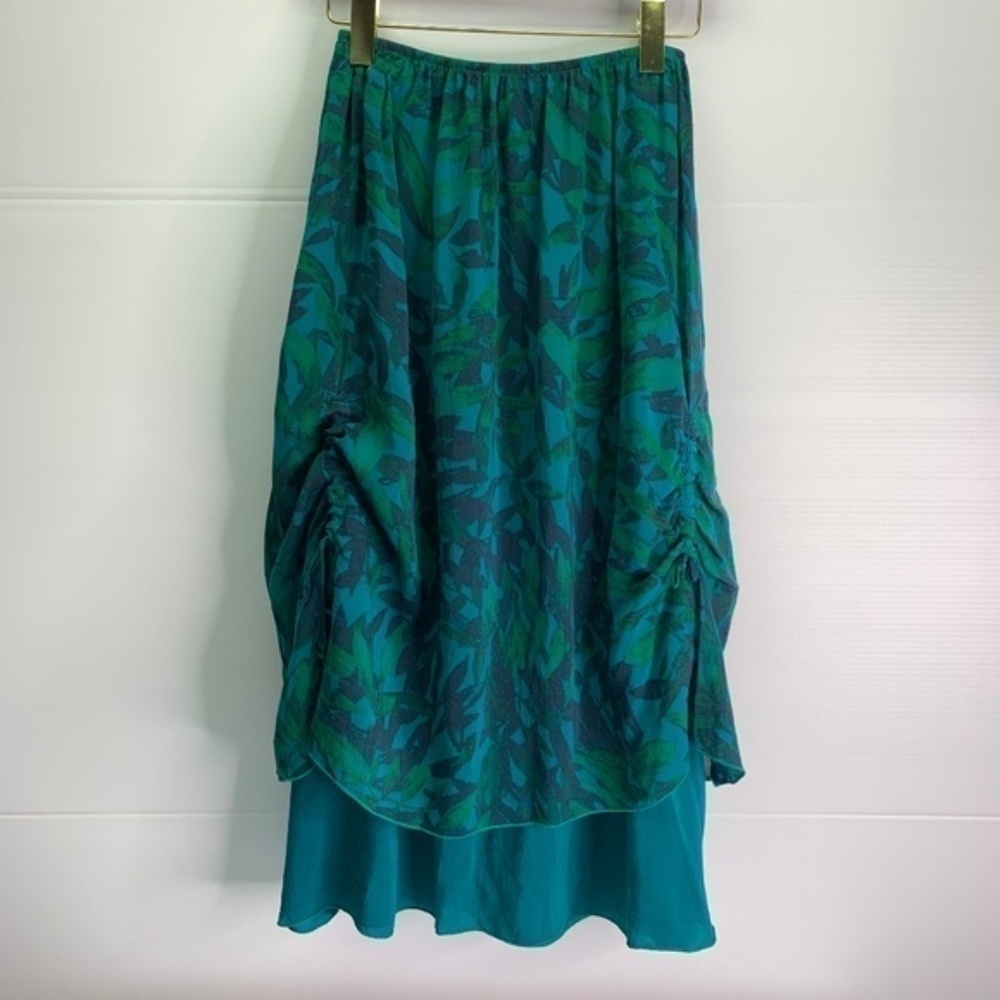 Color Me Cotton Click Skirt XS Tropical Leaves Boho Adjustable Side Ties